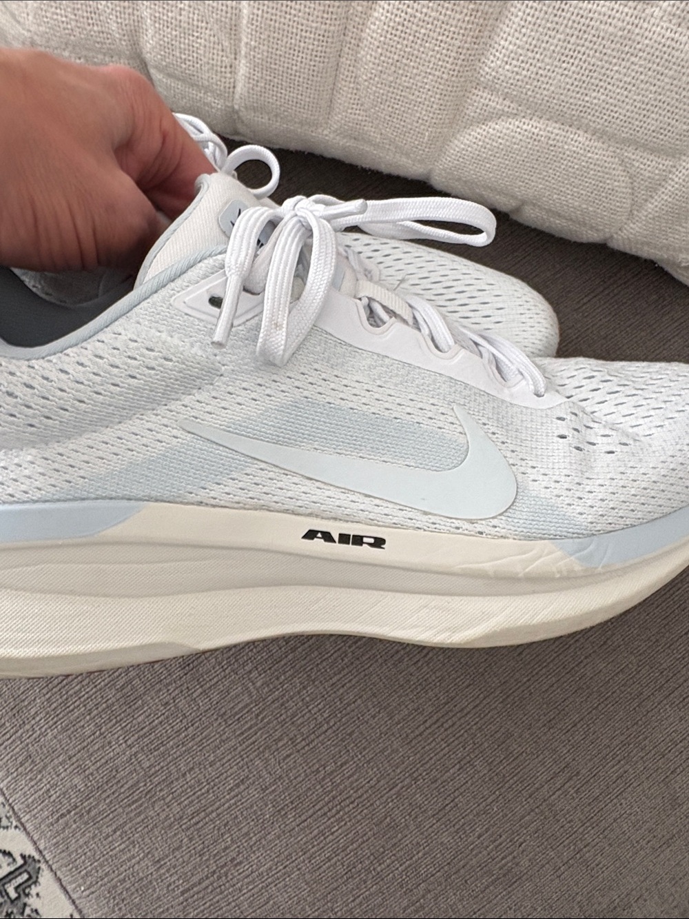 Nike Women's White and Light Blue Air Running Sneakers - Picture 3 of 8